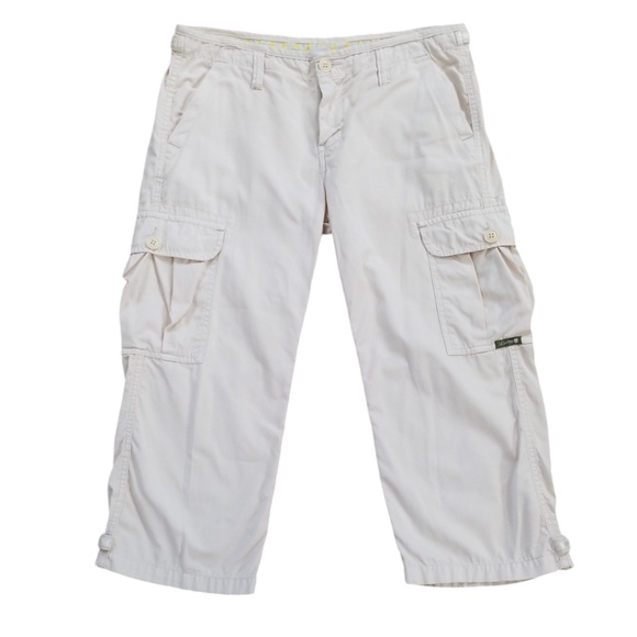 Lucky Brand Women's Cream Vintage Cargo Dungarees Crop Capri‎ Pants Size 6 - Picture 1 of 11